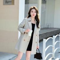 High-end Windbreaker Women's Mid-length Spring and Autumn Slim Slimming Western Style All-match Jacket Trend S smėlis