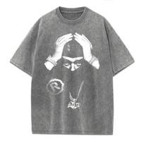 T-Shirt Summer Clothier Hug Washed T-Shirt Printed Crew Neck T-Shirt Men'S Hiph Up The Ante Cotton Hands Men'S Op S pilka spalva