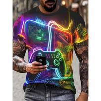 Men's Casual Vibrant Neon Game Controller Design T-Shirt New In Crew Neck Short Sleeve Gamer T Shirt For Men S