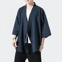 Spring Summer Mens Orient Tops Oriental Shirts Men Hanfu Blouse Linen Vintage Style Clothing Chinese Tradition Cardigan 2XL tamsiai mėlyna