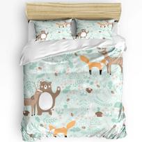 Lovely Fox Watercolor Flowers Animals Duvet Cover With Pillow Case Custom 3pcs Bedding Set Quilt Cover Double Bed Home Textile 135x200cm