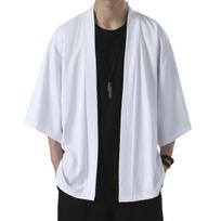 Men's Kimono Jacket Linen Blend Three-Quarter Sleeve Cardigan Coat Chinese Retro Style Lightweight Summer Outerwear XXXXL balta