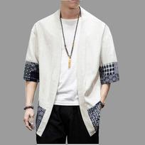 Brand Men's Kimono Cardigan Loose Cotton Linen 3/4 Sleeve Cardigan Casual Summer Shirt Jacket M balta