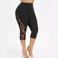Stretch Pants Slim Fit Trousers with Lace Stitching XL juoda