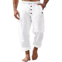 Men's Casual Linen Trousers Elastic Waist Drawstring Baggy Trousers Solid Color Loose Fit Summer Pants with Pockets for Beach Yoga Wear S balta