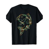 Men's Heavy-Duty Carp Fishing T-Shirt - 100% Relaxed Fit Short Sleeve Shirt with Camo-like Fish Print, All-Season Outdoor Wear for Anglers, Durable S juoda