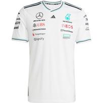 Adidas X Mercedes-Amg Petronas F1 komanda SS25 vairuotojo marškinėliai Autentiški Dryžuoti Logotipo Raidės Apvalus Kaklas Trumpomis Rankovėmis T-shirt Vyriški Viršutiniai Drabužiai Balti Juodi JX5795 2XL