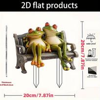 Frog Decor Frog Couple Bench Sculpture 2D Flat Acrylic Statues Figurines Ornaments for Home Porch Backyard Outside Bookshelf pilka spalva