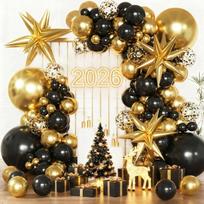Black Gold Graduation & Birthday Balloon Set with Exploding Star Balloons