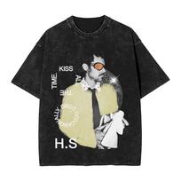 Yk Streetwear Harrys Styles Kiss All The Time Disco Occasionally T Shirt Washed Cotton TShirts Aperture for Unisex Women Tees S