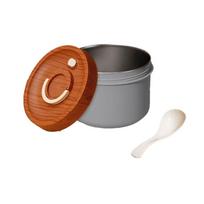 Stainless Steel Insulated Lunch Box Double Layered Wood Grain Lid Breakfast Holder Stackable with Handle Soup Cup Office Workers pilka
