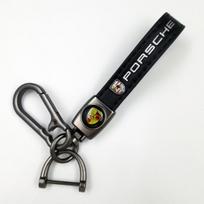 Leather For Porsche Cayenne Panamera Macan 911 Taycan Boxster Cayman 918 Pajun Car Keychain Keyring Key Chain Ring Accessories juoda