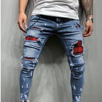Vyriški džinsai Laisvalaikio Slim Fit Dažyti Suskilę Mažos Pėdos Vyriški Džinsai Mada M mėlyna