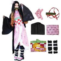 Demon Slayer Kamado Nezuko Cosplay Costumes Women Anime Kimetsu no Yaiba Halloween Outfit with Accessories S
