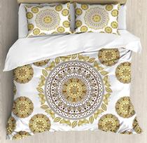 Henna Bedding Set Comforter Duvet Cover Pillow Shams South Asian Mandala Design With Vibrant Color Bedding Cover Double Bed Set 135x200cm