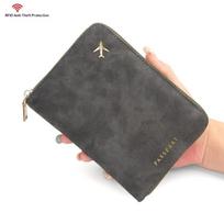 Pu Multi-Functional Rfid Blocking Passport Bag Travel Document Holder With Zipper Ticket Storage Wallet For Multiple Passports pilka spalva