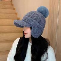 Thermal Warm Earmuffs Cap Windproof Pompom Plush Beanie Cute Ear Flap Protection Hat  Skiing mėlyna