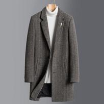 Angliško stiliaus vyriškas vilnos mišinio paltas, pilkas, rudas, su vertikaliais dryžiais, tvido viršutinis paltas, žieminis, rudeninis, klasikiniai drabužiai, vyriškas OOTD įvaizdis XXL ruda