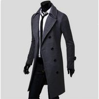 Men's Slim Jacket Double-breasted Extended Split Windbreaker Men's Wool Coat M pilka spalva