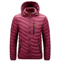 Men's Warm Jacket Windbreaker Autumn and Winter Hooded Parkas Men's Fashion Casual Lightweight Cotton Padded Jacket Coat L vyno raudonos spalvos
