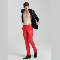 Vyriškos odinės kelnės Skinny Fit Elastinis Stilius Mados PU odinės kelnės motociklo kelnės 30 raudona