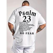 Vyriški marškinėliai su 23 psalmės Biblijos eilute - 100% medvilnės, apvalia apykakle, trumpomis rankovėmis, su 23 psalmės tekstu:1-4 ir Psalmė 23:5 spaudiniai, skalbiami mašinoje, patogus prigludimas kasdienai & S juoda