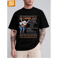 50th Birthday German Language T-Shirt for Men & Women - Funny 50 Years Party Outfit with German Phrases (Alter Sack 50-Jähr Alt) - 180gsm Black S juoda