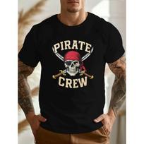 Men'S Pirate Skull Graphic T-Shirt - Black Crew Neck Short Sleeve Tee with Red Bandana & Crossbones Design, Streetwear Style for Casual Wear, S juoda