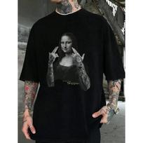 Mona Lisa Tattoo Art, Pattern Printing, Crew Neck Short-sleeved T-shirt, The Same Style for Men and Women, A Must-have Versatile Short-sleeved Top S juoda