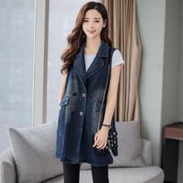 Fashion Plus Size Vest Women's Denim Waistcoat Spring and Autumn Mid-length Waistcoat Jacket XXXL mėlyna