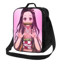 Anime Nezuko Insulated Lunch Box Cooler Lunch Bag Travel Portable Storage Bags Girls Reusable Leakproof Multifunctional Bento 26.5x20x11.5CM smėlis