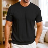 Summer Fashion Round Neck Short Sleeve T-shirt Male Casual Fashion Jacquard All-match Tee Pullover Top Tee S