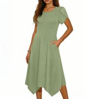 Women's Fashion Color Loose Short Sleeve Dress L armijos žalia spalva