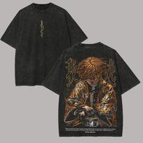 Anime Demon Slayer Agatsuma Zenitsu Tshirt Unisex Washed Cotton Casual Loose Harajuku Unisex Vintage Tees Tops M