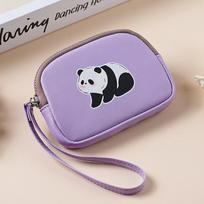 Fashion Cartoon Panda Coin Purse PU Leather Portable Clutch Bag Lipstick Storage Bag violetinė