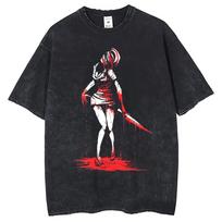 Retro Wash T-Shirt Punk Game Pattern Character Print T- S