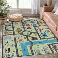 Kids City Map Play Rug, Non-Slip Educational Floor Mat with Town Road Design for Toddlers, Interactive Car Track Carpet for Playroom 40x60cm( 15x23in )