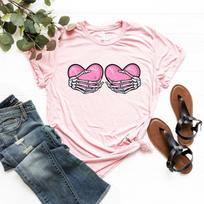 Skeleton Hands Hearts Boobs Shirt Women T Shirts Cotton Tees S rožinė