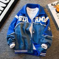 Men's Denim Stitching Fashion Embroidered Jacket Single Breasted Vintage Hip Hop Patchwork Baseball Casual Jackets Spring and Autumn Coat M mėlyna