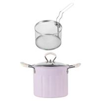 Japanese Tempura frying pan 3L with strainer basket, deep fryer for home, violetinė