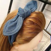Hairband light blue dark blue stitch headband ribbon knot denim fabric headband cotton hairband female college student lmn355 light blue
