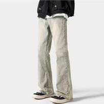 Autumn New Washed Jeans Men's High Street Retro American Micro-pull Slim and Thin Straight Casual Long Pants S