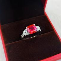 925 Silver-Plated Open Ring with Simulated Ruby & Colored Sapphires for Women Adjustable Open