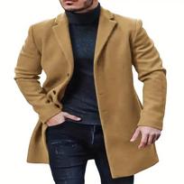 Men's Coat Woolen Overcoat  Windbreaker Solid Color Trench Autumn and Winter Outerwear Cardigan Jaqueta Masculina M chaki