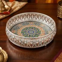 Premium 8-Inch German Silver Finish Pichwai Serving Tray – Intricate Filigree Rim & Traditional Mandala Art Design