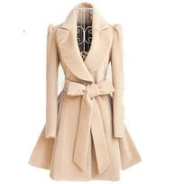 Woolen Coat Belted Slim Windbreaker Women Winter Fashion Outerwear S