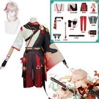 Kaedehara Kazuha Cosplay Kostiumas Helovino Karnavalas Samurajaus Kostiumas Perukas Raudoni Akiniai L-(Costume+Wig)