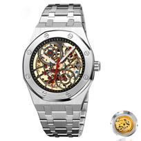 Men's Automatic Mechanical Watch Creative Ruby Inlaid Octagonal Hollow Dial Waterproof Luminous Fashionable Luxury Business Watch sidabras