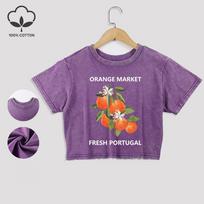 Orange Market Portugal Cotton Crop Tops Fashion Summer Lace Hem Washed T-Shirts O-Neck Distressed Short Sleeve Casual Clothes M