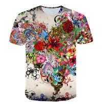 Summer Flowers Butterflies Graphic T-Shirts 3D Personality Trend Hip Hop Print Short Sleeve T-shirts S black